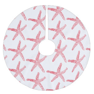 Jupon De Sapin En Polyester Brossé Starfish Motif Rouge Blanc Joyeux Noël mignonne