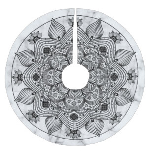 Jupon De Sapin En Polyester Brossé Style Floral noir et blanc Mandala