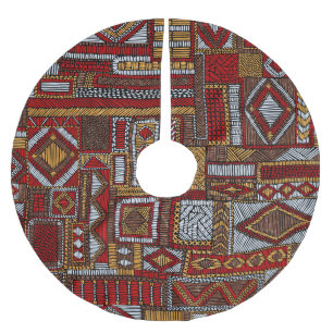 Jupon De Sapin En Polyester Brossé Style Patchwork Impression ethnique brodée