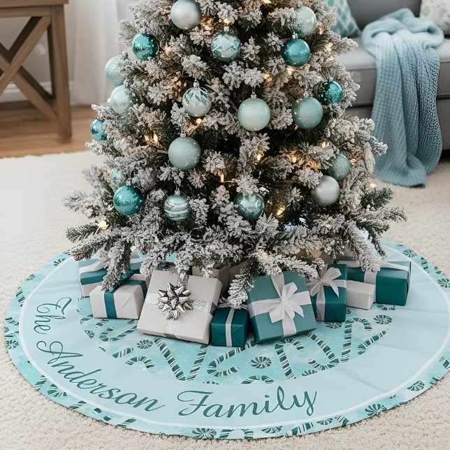 Jupon De Sapin En Polyester Brossé Sucre de canne Pepperment Noël (Soft blue personalised Christmas design creating a calm, modern tree base for festive homes)