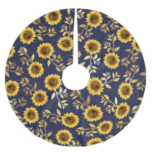Jupon De Sapin En Polyester Brossé Sunny Yellow Gold Navy Feuille Motif