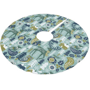 Jupon De Sapin En Polyester Brossé Symboles de Noël blanc et vert Motif