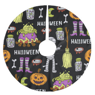 Jupon De Sapin En Polyester Brossé Symboles d'Halloween, thème vintage continu