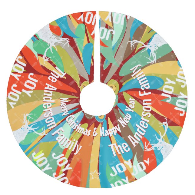 Jupon De Sapin En Polyester Brossé Tableau noir Croisé Flèche Cerf Noël (Devant)