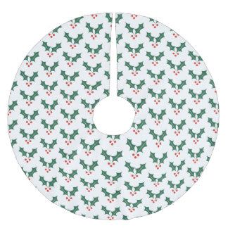Jupon De Sapin En Polyester Brossé Tapis d'arbre de Noël Motif Houx et Baies