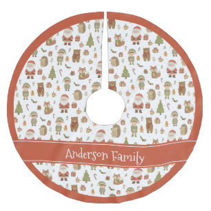 Jupon De Sapin En Polyester Brossé Tapis de Noël Animaux de la Forêt Dessinés à la Ma
