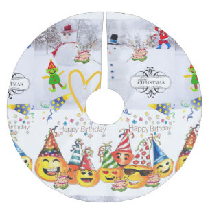 Jupon De Sapin En Polyester Brossé Tapis de Noël Joyeux Noël Joyeux Anniversaire