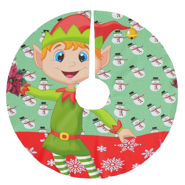 Jupon De Sapin En Polyester Brossé Tapis de pied de sapin de Noël (Devant)