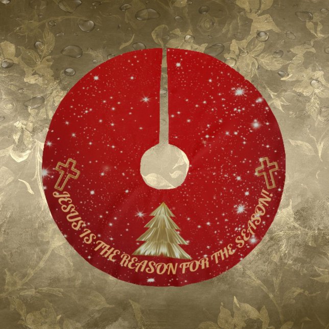 Jupon De Sapin En Polyester Brossé Tapis de sapin à paillettes rouge – "Jésus est la  (Créateur téléchargé)
