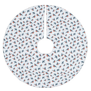 Jupon De Sapin En Polyester Brossé Tapis de sapin de Noël - Motif d'oiseaux d'hiver.