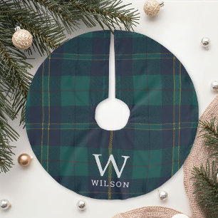 Jupon De Sapin En Polyester Brossé Tartan à carreaux vert classique avec monogramme d