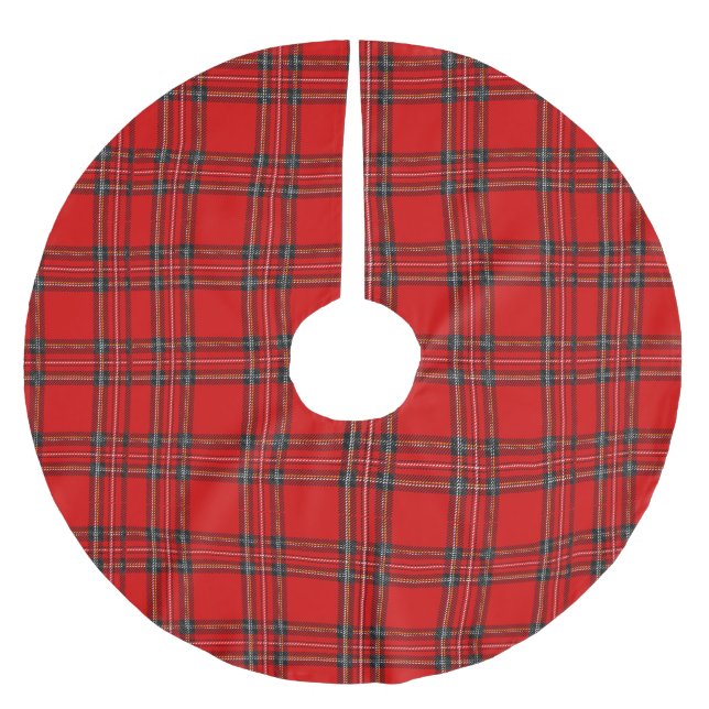 Jupon De Sapin En Polyester Brossé Tartan rouge - jupe d'arbre de Noël (Devant)