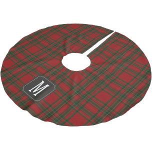 Jupon De Sapin En Polyester Brossé Tartan Rouge Vert Monogramme