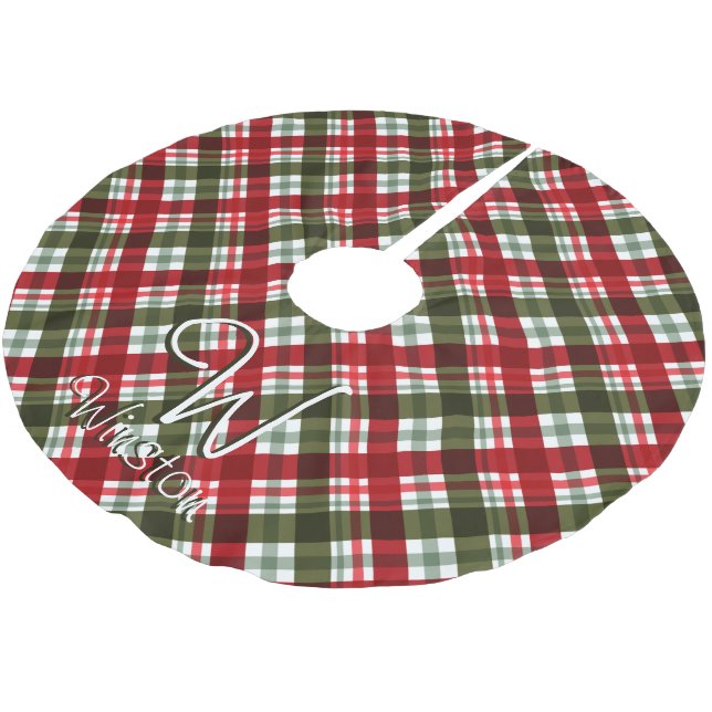 Jupon De Sapin En Polyester Brossé Tartan Royal Stewart Plaid Monogramme (Angle)