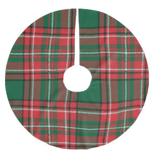 Jupon De Sapin En Polyester Brossé Tartan traditionnel : motif plaid rouge-vert.