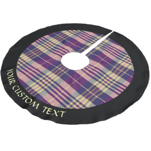 Jupon De Sapin En Polyester Brossé Tartan Violet, Or et Bleu