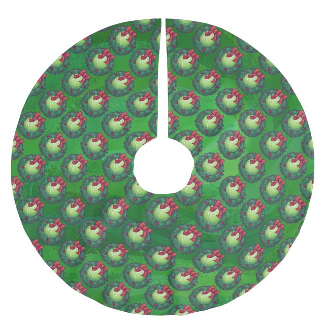 Jupon De Sapin En Polyester Brossé Tennis Ball Feu de Noël Motif sur Vert (Devant)