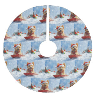 Jupon De Sapin En Polyester Brossé Terrier Australien en Traîneau Qu'il neige Noël