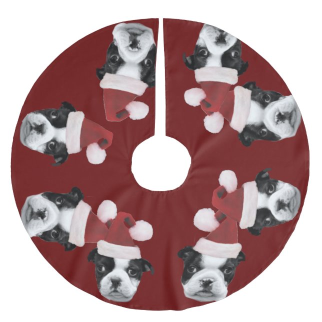 Jupon De Sapin En Polyester Brossé Terriers de Boston de Noël (Devant)
