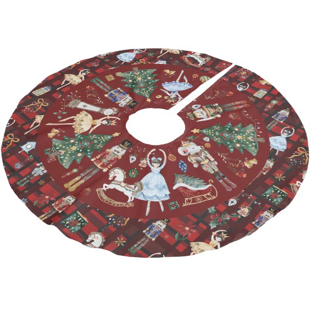 Jupon De Sapin En Polyester Brossé The Nutcracker Vintage Christmas Ballet Red Plaid (Angle)