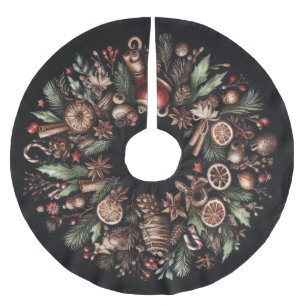 Jupon De Sapin En Polyester Brossé Thèmes de Noël rustiques en aquarelle noire pour l