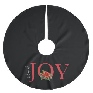 Jupon De Sapin En Polyester Brossé TIGES DE JOY RED CHRISTMAS POINSETTIA sur NOIR,
