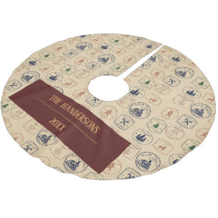 Jupon De Sapin En Polyester Brossé Timbre de Noël de style vintage