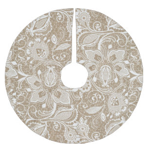Jupon De Sapin En Polyester Brossé Toile de jute et jupe d'arbre de dentelle