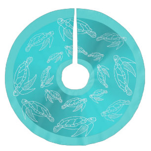 Jupon De Sapin En Polyester Brossé Tortues de mer Motif Aquamarine Jupe d'arbre tropi
