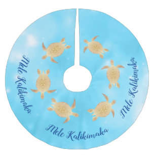 Jupon De Sapin En Polyester Brossé Tortues d'or Mele Kalikimaka Blue Bokeh