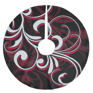 Jupon De Sapin En Polyester Brossé Tourbillons Rouges et Blancs