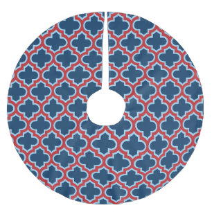 Jupon De Sapin En Polyester Brossé Trellis marocain bleu et rouge, treillis, Quatrefo