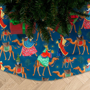 Jupon De Sapin En Polyester Brossé Trois sages rois mages & chameaux bleu partout