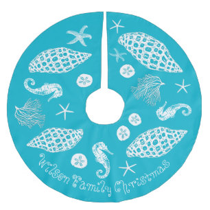 Jupon De Sapin En Polyester Brossé Tropical Blue Sea Life Imprimer Texte personnalisé