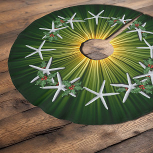 Jupon De Sapin En Polyester Brossé Tropical Christmas Starfish Green Starburst