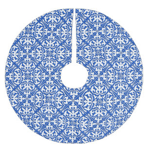 Jupon De Sapin En Polyester Brossé Tuiles marocaines - bleu cobalt et blanc