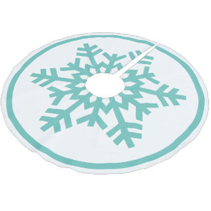 Jupon De Sapin En Polyester Brossé Turquoise Aqua Bleu Vert Flocon De Neige Sur Fond