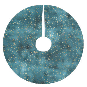 Jupon De Sapin En Polyester Brossé Turquoise Green Gold Stars