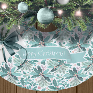 Jupon De Sapin En Polyester Brossé Turquoise Noël Holly Berries Motif#17 ID1009
