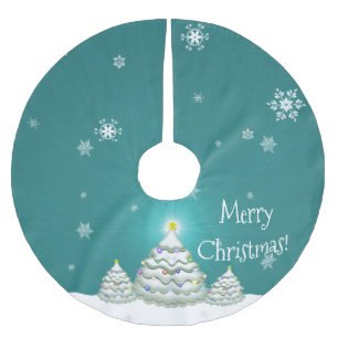 Jupon De Sapin En Polyester Brossé Turquoise Snowy Christmas Tree Jupe de Noël