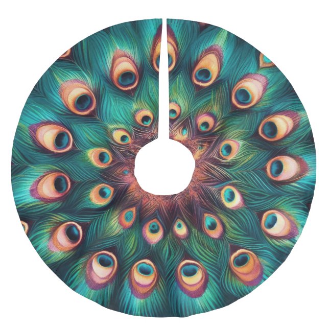 Jupon De Sapin En Polyester Brossé Turquoises Pastels Dessin Peacock Plumes (Devant)