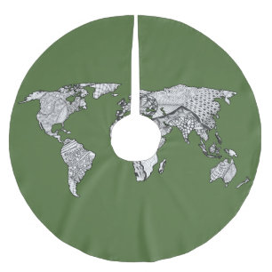 Jupon De Sapin En Polyester Brossé Unique Monde Carte Doodle