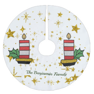 Jupon De Sapin En Polyester Brossé Vacances de Noël Gold Stars Parties scintillant au