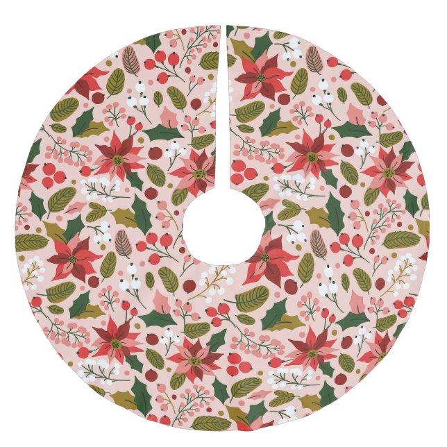 Jupon De Sapin En Polyester Brossé Vacances d'hiver de Poinsettia (Devant)