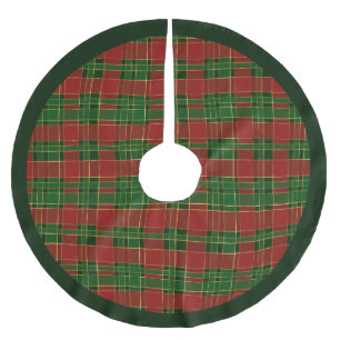 Jupon De Sapin En Polyester Brossé Vacances Motif Rouge Vert Or Plaid