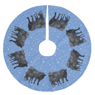 Jupon De Sapin En Polyester Brossé Vache d'Angus noir et flocons de neige de veau mig