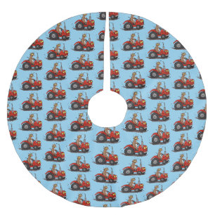 Jupon De Sapin En Polyester Brossé Vache heureuse mignonne conduisant un tracteur rou