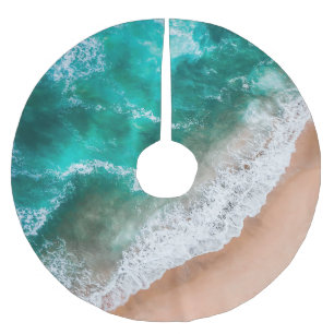 Jupon De Sapin En Polyester Brossé Vagues sur la plage de sable