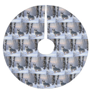 Jupon De Sapin En Polyester Brossé Vallhund suédois Laisser neiger Noël