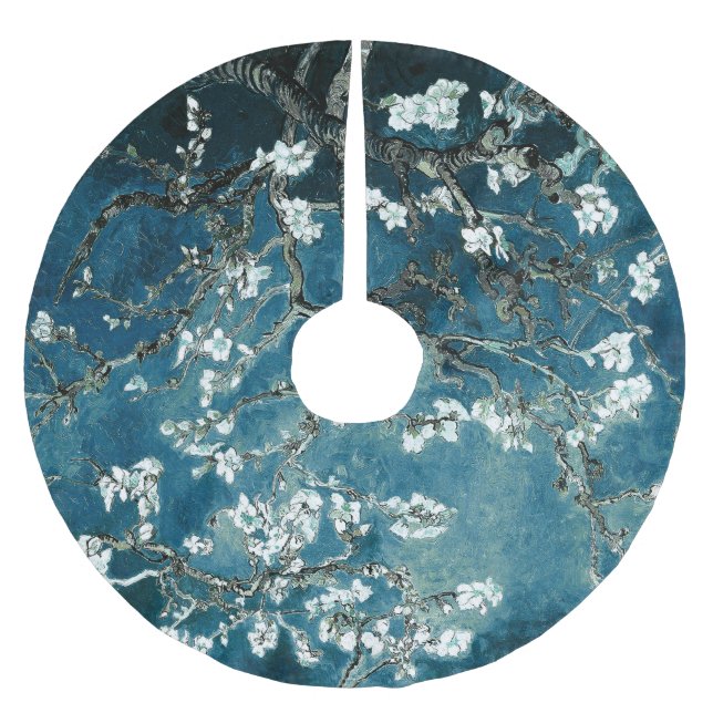 Jupon De Sapin En Polyester Brossé Van Gogh Almond Blossoms Dark Turquoise (Devant)